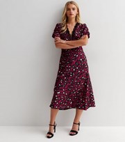 New Look Petite Red Leopard Print Satin Lace Trim Midi Dress